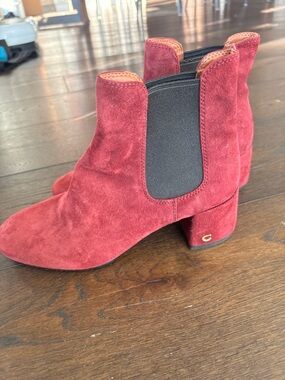 Coach Burgundy Suede Chelsea Ankle Boots 6.5